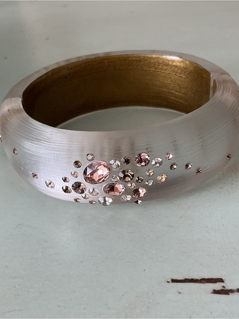 Alexis Bittar Frosted Lucite Bracelet with pink and Clear Crystals